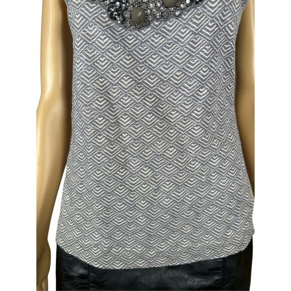 Anthropologie Deletta Women's Gray & Cream Jeweled Neckline Tank Top Siz… - Picture 5 of 8